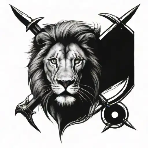 A Lion Face And An Archer Separated By A Cross Made