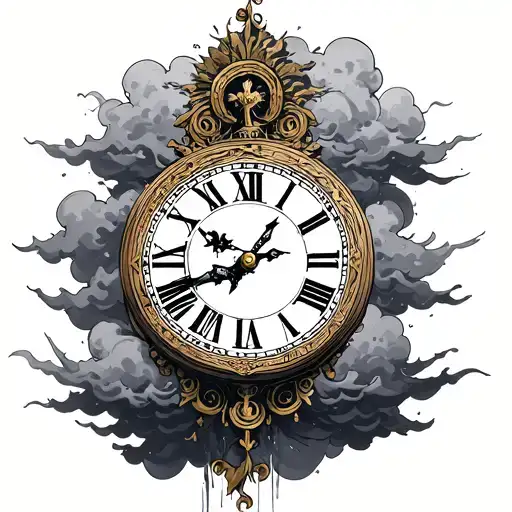 Time In Roman Numerals With Clouds