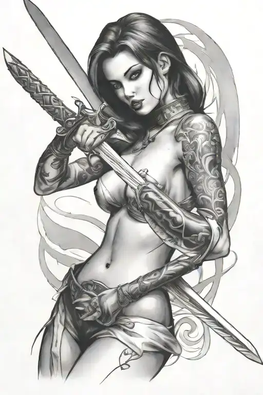 Sexy Woman Holding A Sword