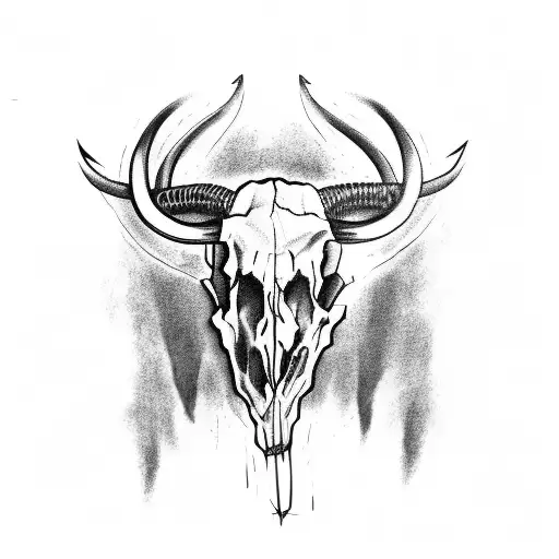 Bull Skull Intertwined With A Rope Made Of Feathers And Arrows