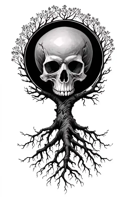 Circle Tree Of Life With Skull In Roots