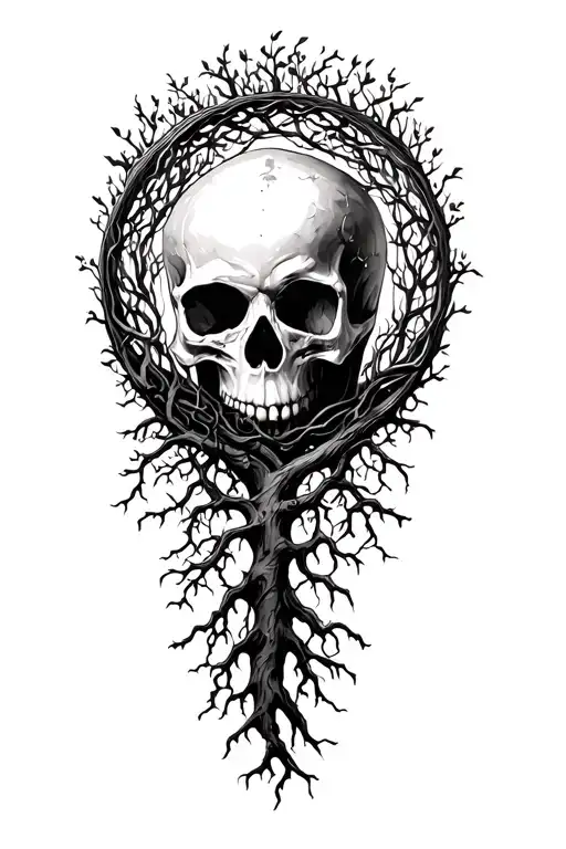 Circle Tree Of Life With Skull Intertwined