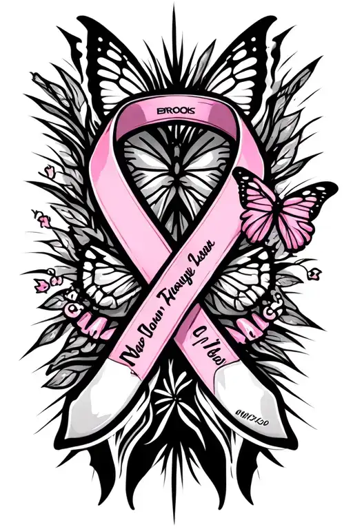 Breast Cancer Ribbon With Brooks Running Shoes And A Butterfly And Three Names Able To Add On