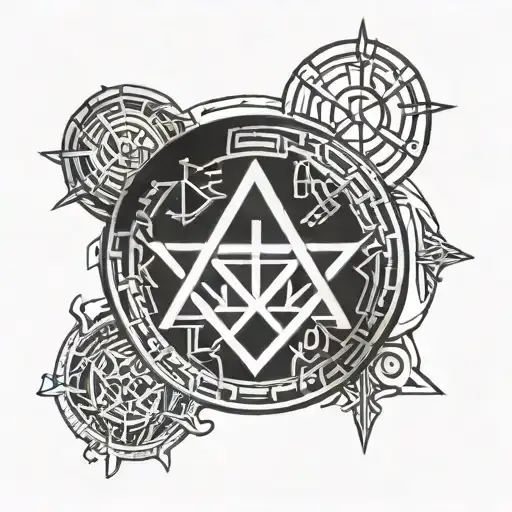 Religious Symbols Intertwined With Enochian Runes To Symbolize Strength And Power