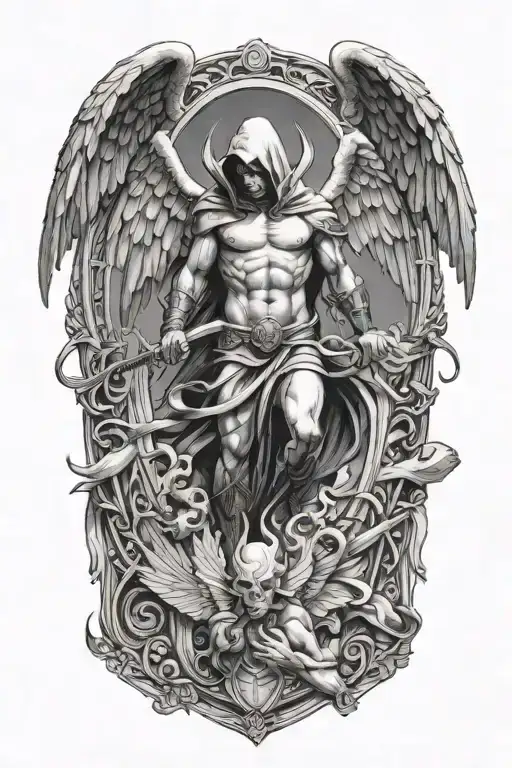 Hooded Arch Angel Defeating A Demon