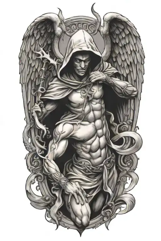 Hooded Arch Angel Defeating A Demon