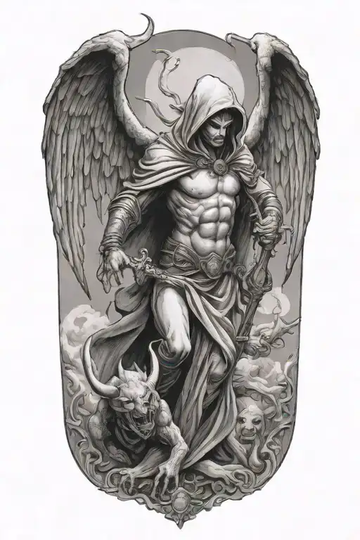 Hooded Arch Angel Killing A Demon