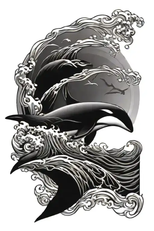 Crow Ship Ocean Waves And Killer Whale