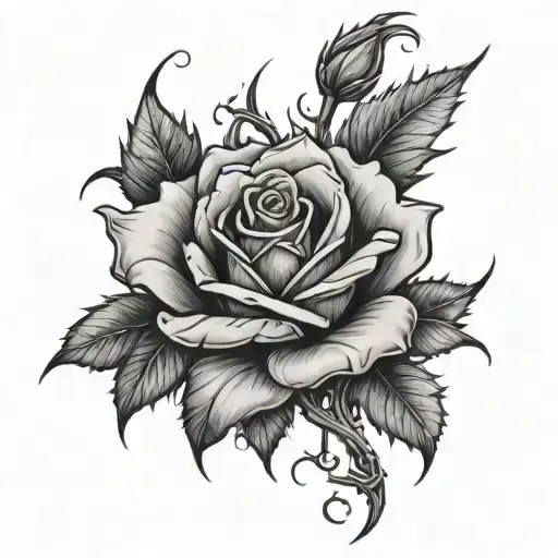 A Rose With Thorns Going Around It