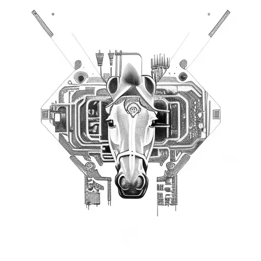 Design A Tattoo Featuring The Mustang Mach E Surrounded By Technological Circuitry