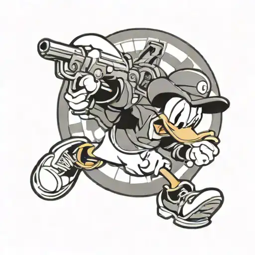 Donald Duck Holding A Gun And Soccer Ball