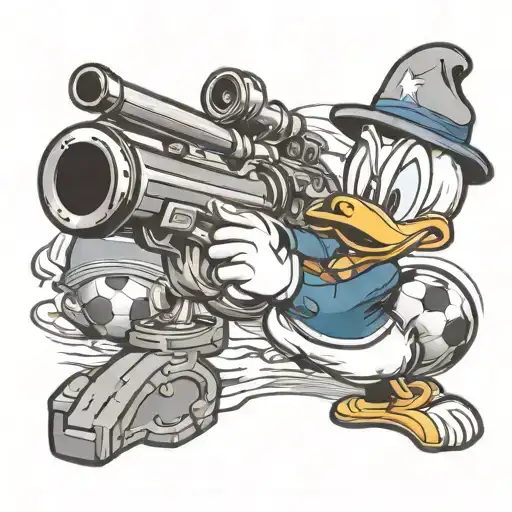 Donald Duck Holding A M3 Gun And Soccer Ball