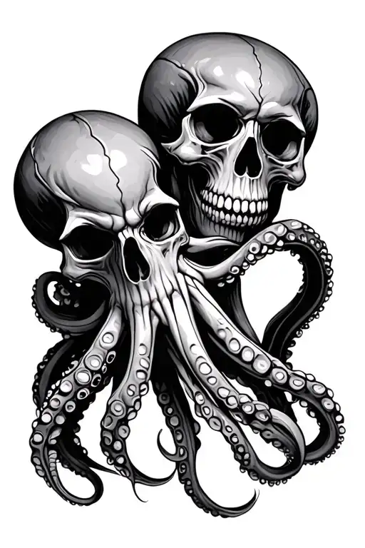 Octopus Holding A Skull