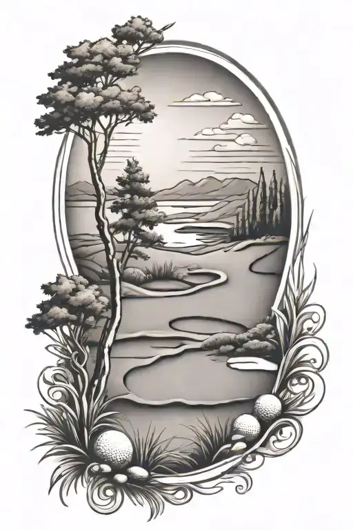 Golf Landscape Tattoo Design Featuring