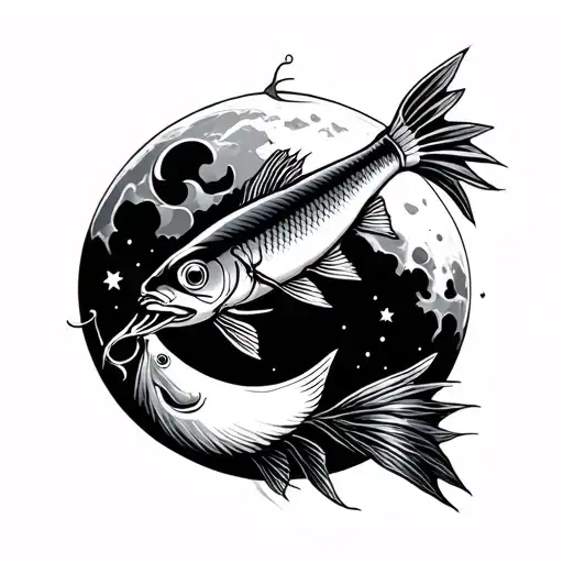 Fishing Lure And Cresent Moon