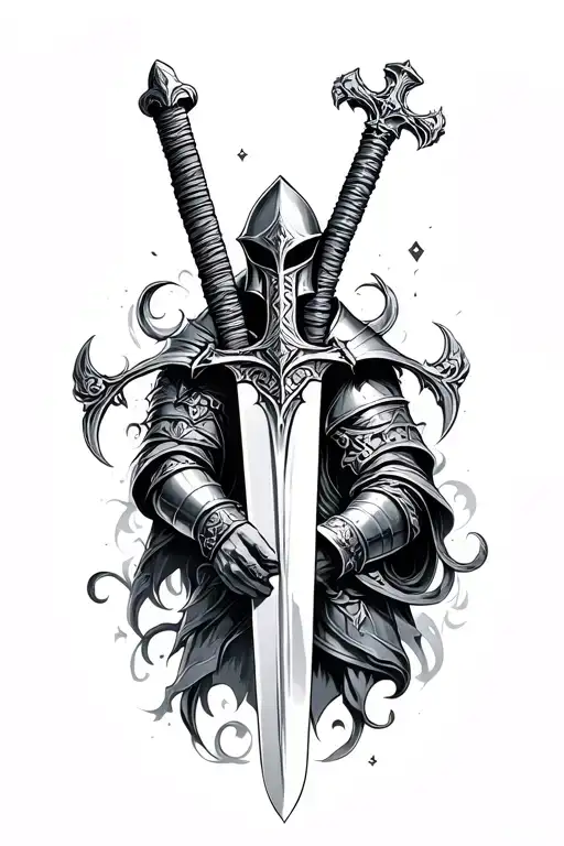 Sword And Fallen Knight - Gothic-fantasy Theme Arm Sleeve