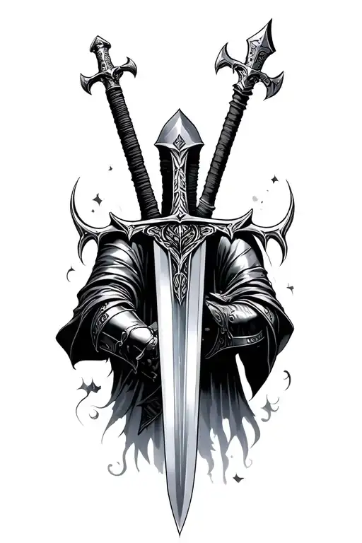 Sword And Fallen Knight - Gothic-fantasy Theme Arm Sleeve