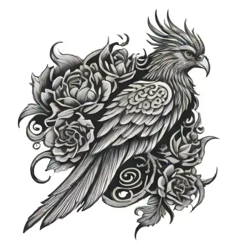 Phoenix And Flowers Intertwined