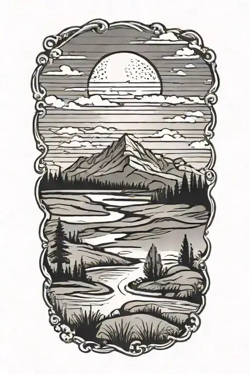 Golf Landscape Tattoo Featuring Sunset Sky