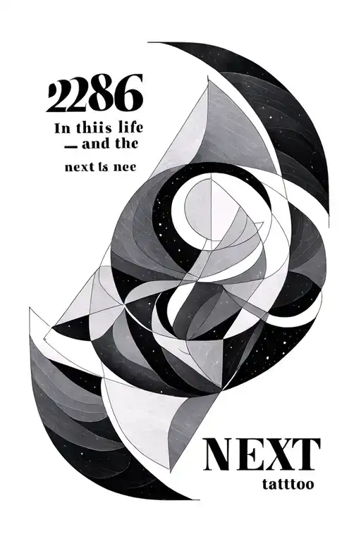 Fine Line Geometric Incorporating The Numbers 286 And The Words In This Life And The Next