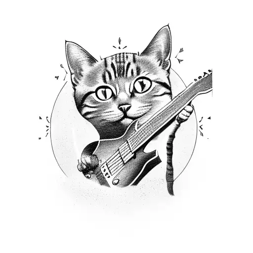 A Cat Playing A Guitar With The Words 'When The Sun Hits' Incorporated Into The Design