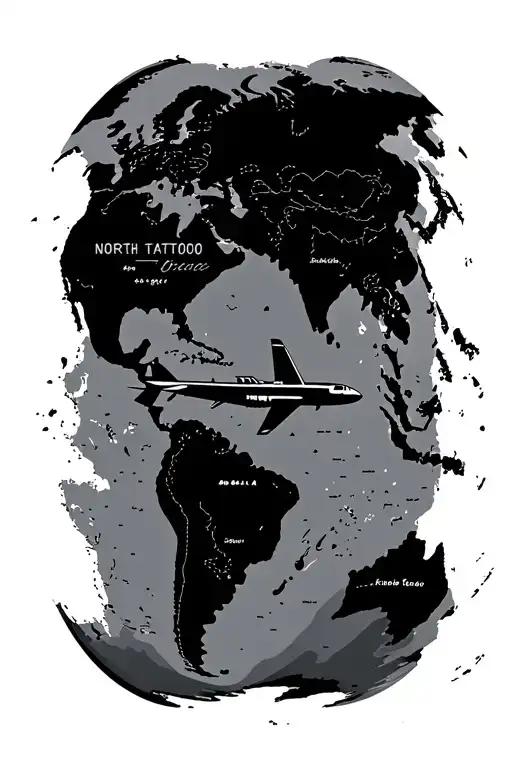 Vintage World Map With Airplane Flying Above North