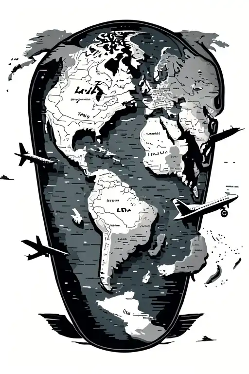 Small Vintage World Map With Airplane Flying Above North