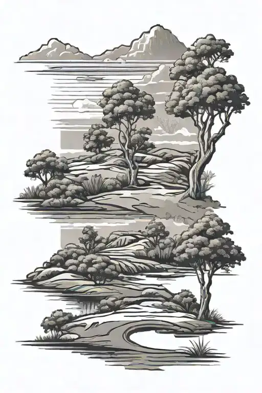 Golf Course Landscape Scene Set