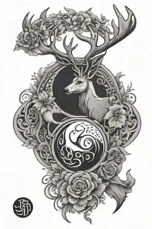 A Design Centered On The Word Enough And Deer And Yin Yang