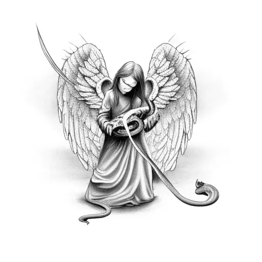 Angel Fighting A Snake