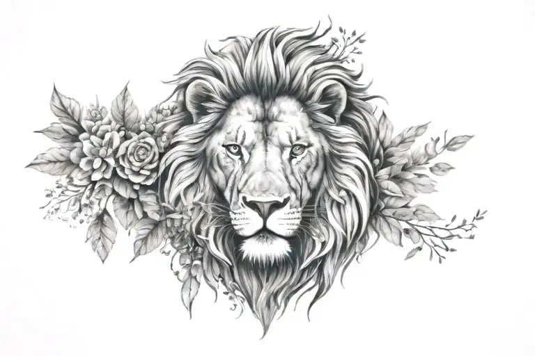 Lion Surrounded By Nature Inspired
