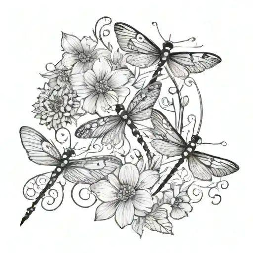 Flowers And Dragonflies Flying