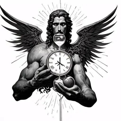 Kronos God Of Time Holding Hourglass Filled With Body Parts