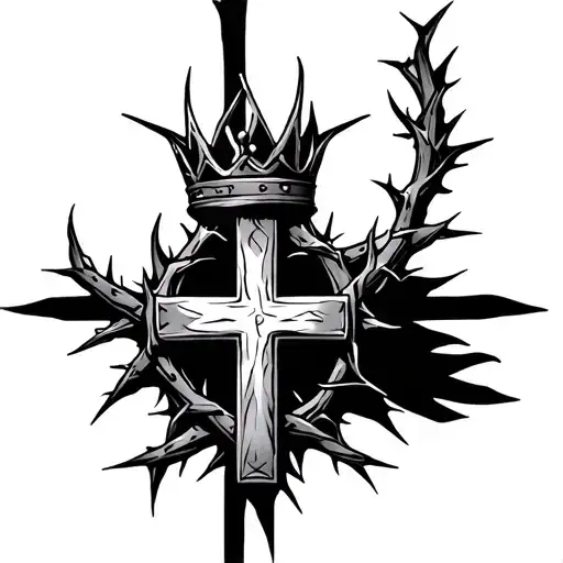 Cross Tattoo With Crown Of Thorns Around It