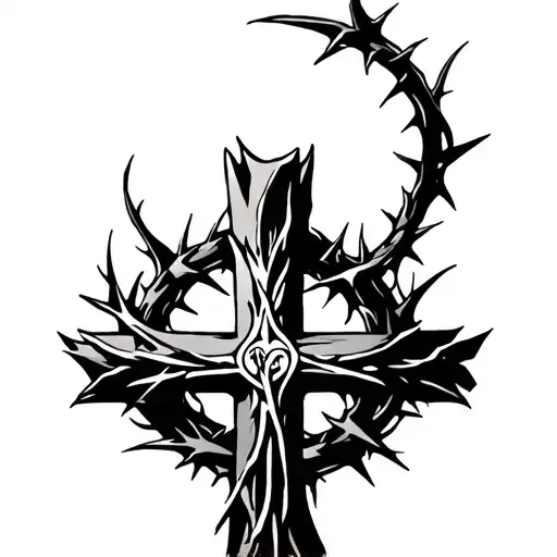 Cross Tattoo With Crown Of Thorns Around It