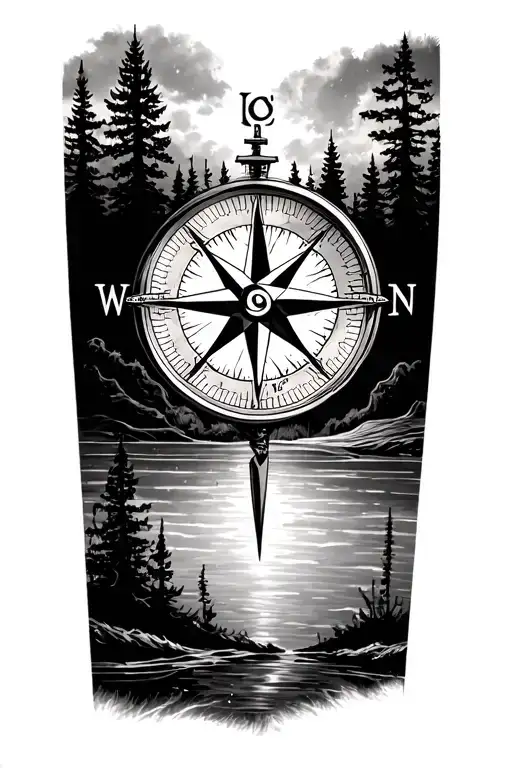 Inner Forearm Tattoo Of A Detailed Compass With Trees And Water Beneath