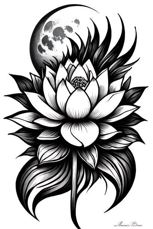 Mandala Design Incorporating Lotus Flower And A Full Moon