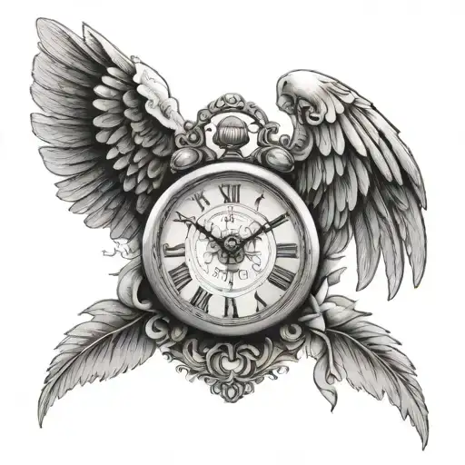 Stillbirth Time And Date Biological Clock With Roman Numerals And Angel Wings