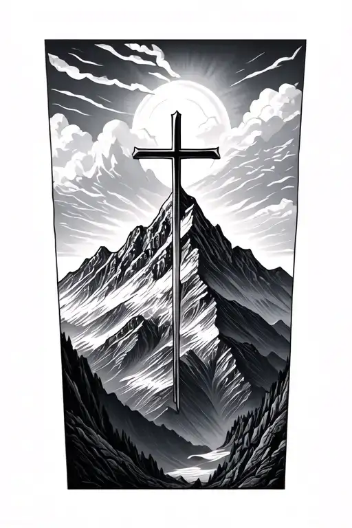 Mountain Range With A Cross