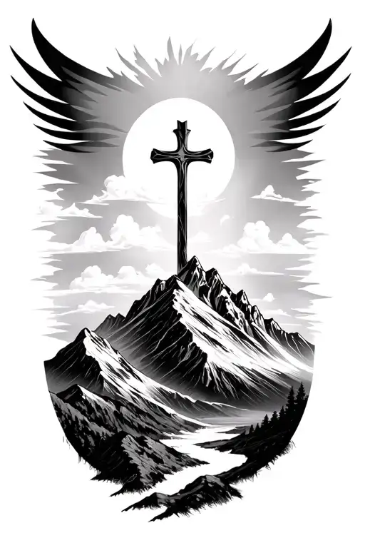 Mountain Range With A Cross On Top