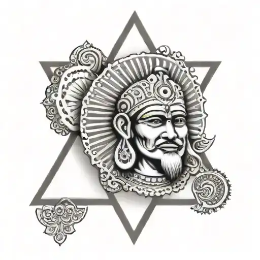 Indian Holy Design Inspired By Om Sai Ram Inside A Triangle