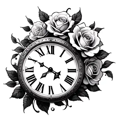Time In Roman Numerals Numbers Without The Clock With Roses Surrounded By Clouds