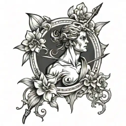 Narcissus Flower With Sagittarius Archer Shooting