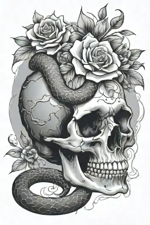 Skull And Snake With Flowers