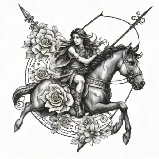 Sagittarius And Flowers Intertwined