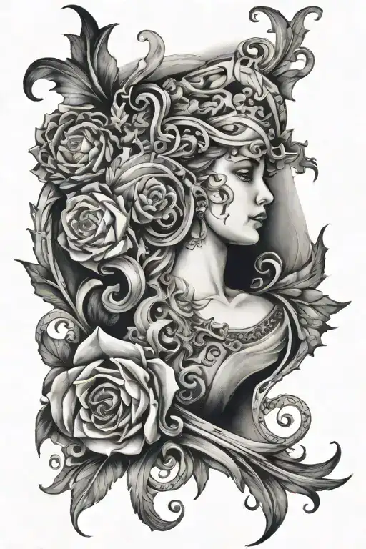 A Futurist Black And White Tattoo With Renaissance Era Style