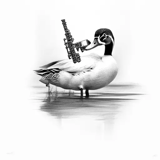 An Elegant Black And Grey Portrait Of A Duck With An Oboe