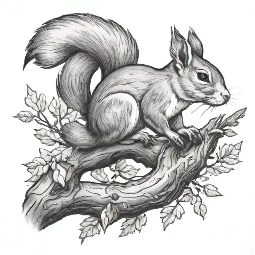 Squirel Climbing An Oak Tree Branch
