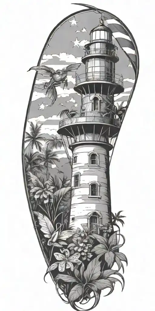 Puerto Rican Rain Forest Landscape With Coqui Frog And Light House In Background Puerto Rico Flag