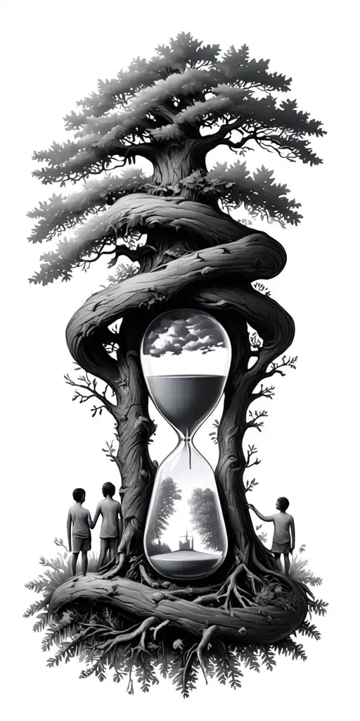 Oak Forest Wrap Around And Family Tree And Hour Glass Father With 3 Kids